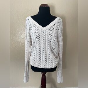 Francesca's Collections White V-Neck Open-Knit Sweater